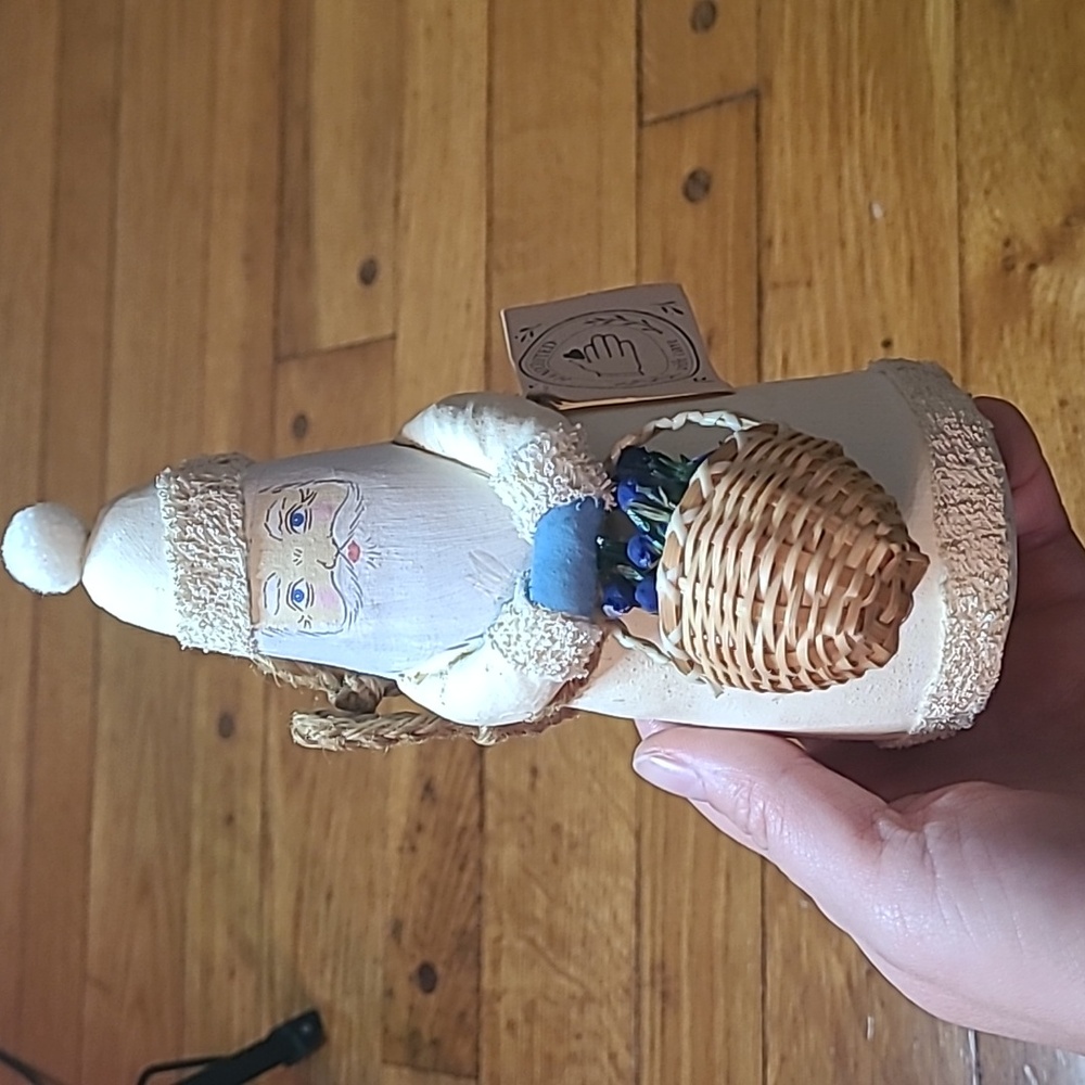 Handcrafted Paper Mache? Handpainted Santa Ornament Woven Basket Folk Art